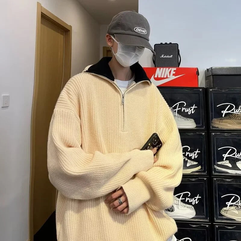 Y2K Half-Zip Stand-Up Collar Pullover Sweater Men