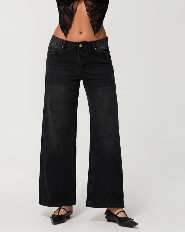 Women’s Low-Rise Wide-Leg Loose Denim Jeans – Solid Colour Spring Style