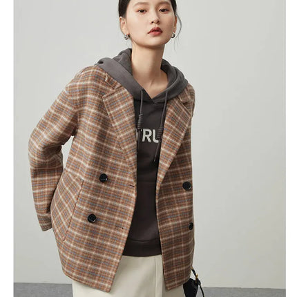 British Plaid Wool Suit Jacket for Women