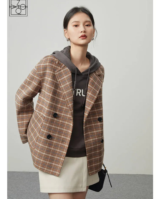 British Plaid Wool Suit Jacket for Women
