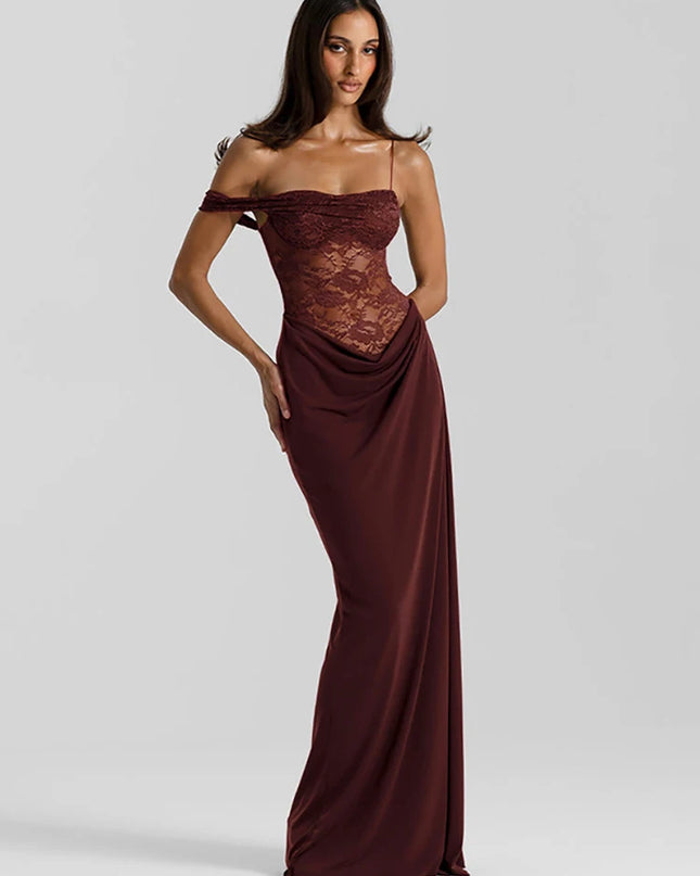 One-Shoulder Lace Maxi Dress