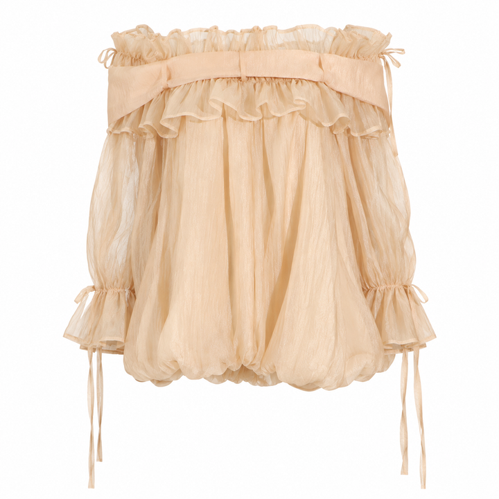 Linger | Champagne Off Shoulder Ruffle Blouse