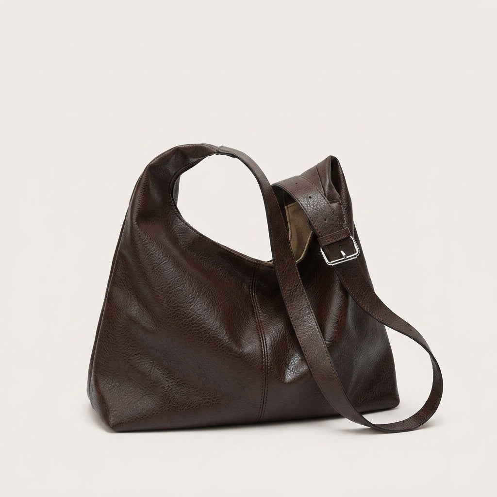 Melina Daily Hobo Bag - Grained PU Leather, Adjustable Shoulder Strap