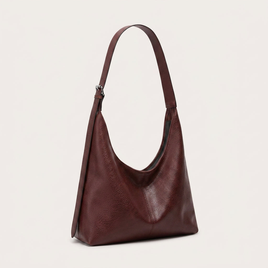 Melina Daily Hobo Bag - Grained PU Leather, Adjustable Shoulder Strap