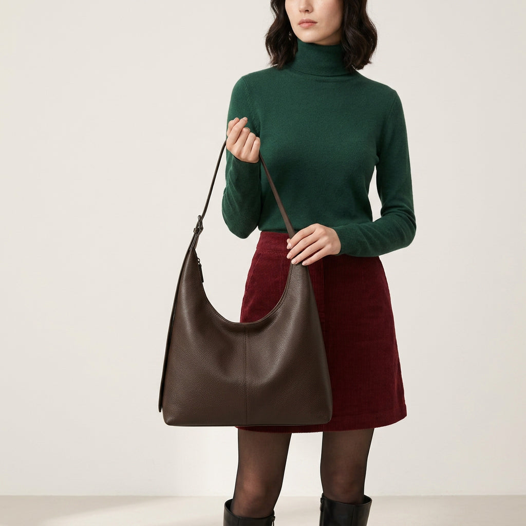 Melina Daily Hobo Bag - Grained PU Leather, Adjustable Shoulder Strap