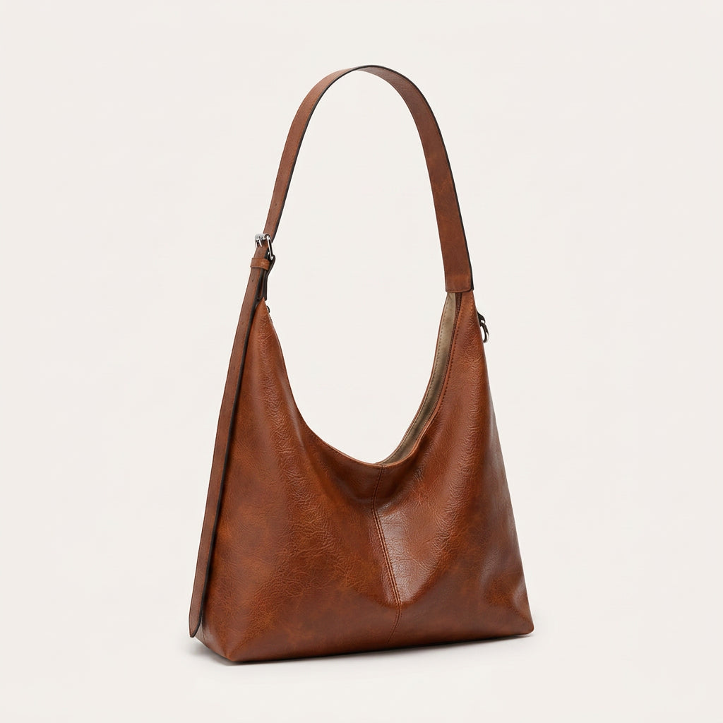 Melina Daily Hobo Bag - Grained PU Leather, Adjustable Shoulder Strap