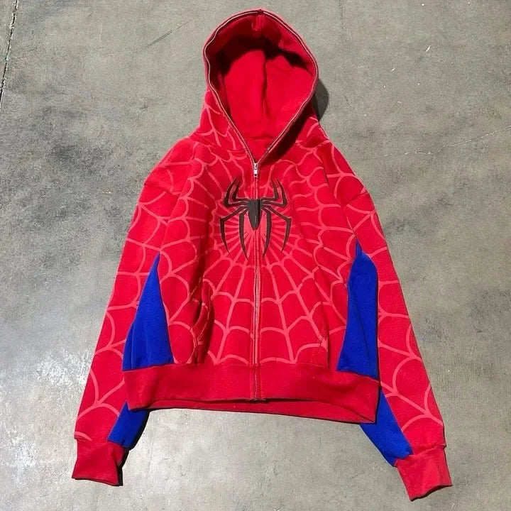 Spider Print Hoodie - Y2K Hip Hop Streetwear Pullover Sweatshirt