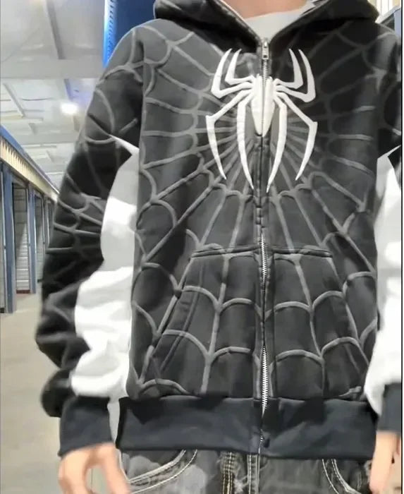 Spider Print Hoodie - Y2K Hip Hop Streetwear Pullover Sweatshirt