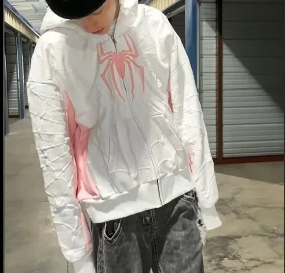 Spider Print Hoodie - Y2K Hip Hop Streetwear Pullover Sweatshirt
