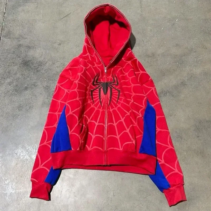 Spider Print Hoodie - Y2K Hip Hop Streetwear Pullover Sweatshirt