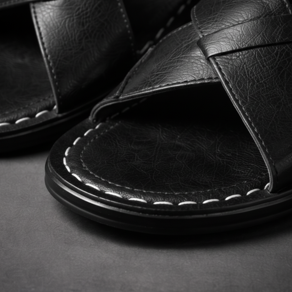 Women's Wide Strap Leather Sandals - Casual Open Toe Flat Slides