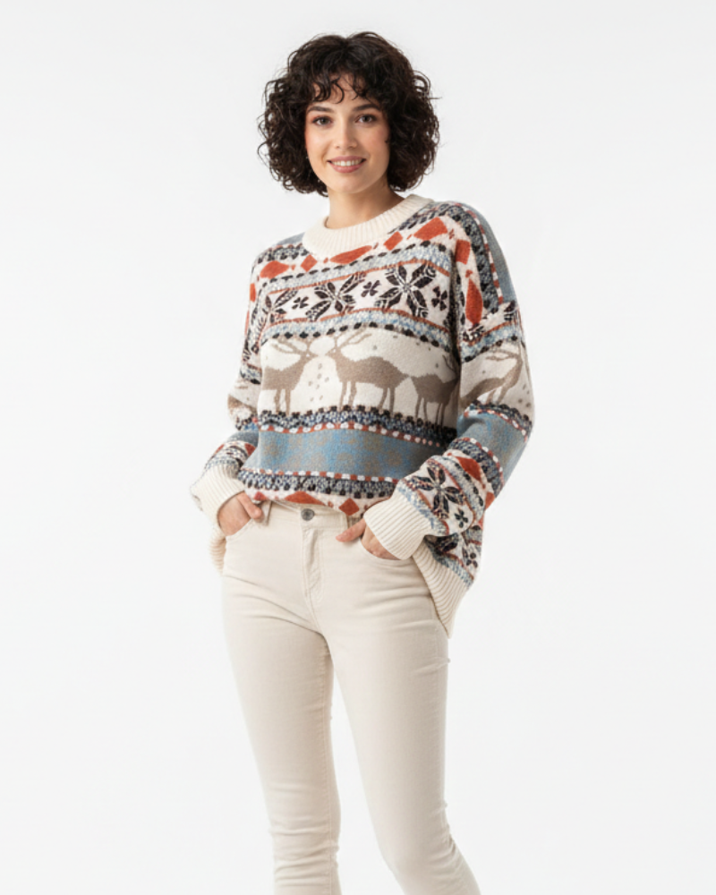 Women's Nordic Reindeer and Snowflake Christmas Sweater