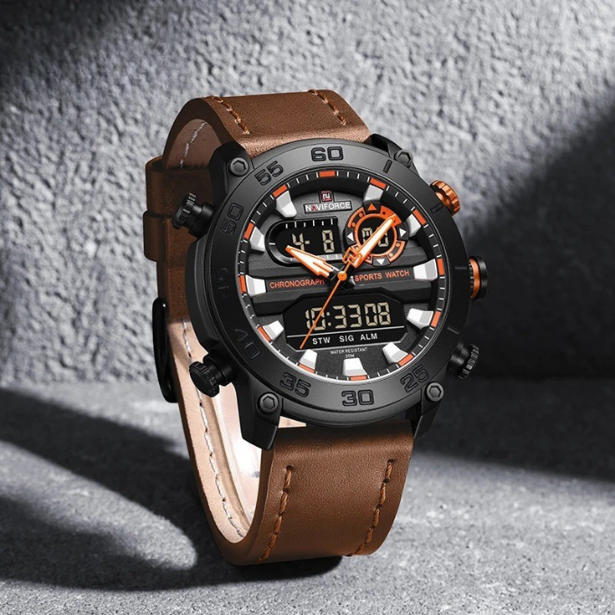 Men’s Dual Display Leather Watch – Forge One