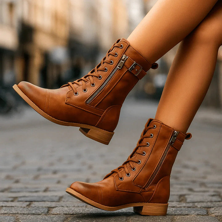 Women's Mid-Calf Lace-Up Boots – Buckle & Zip