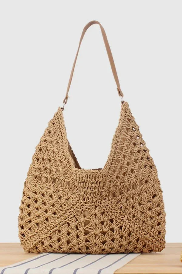 Annelise Shoulder Bag - Straw & PU Leather Summer Carryall