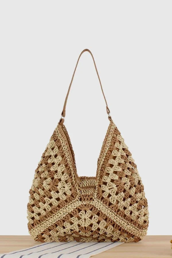 Annelise Shoulder Bag - Straw & PU Leather Summer Carryall