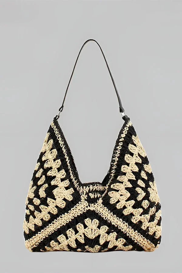Annelise Shoulder Bag - Straw & PU Leather Summer Carryall