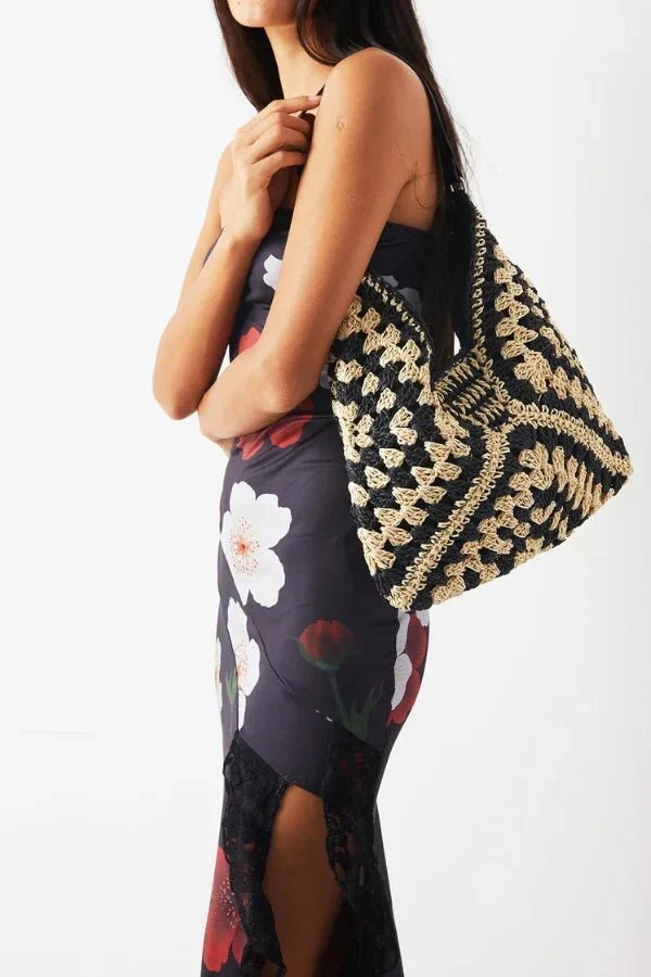 Annelise Shoulder Bag - Straw & PU Leather Summer Carryall
