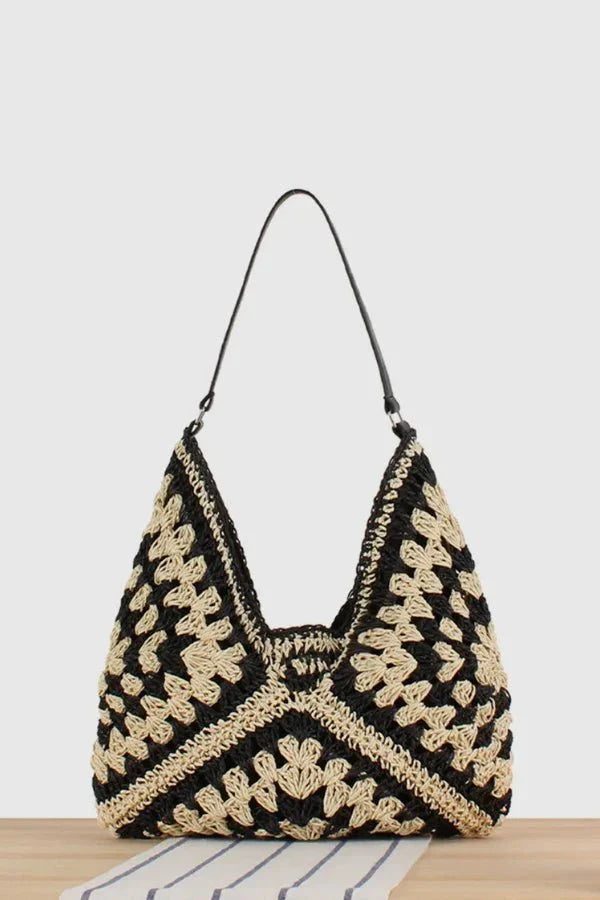 Annelise Shoulder Bag - Straw & PU Leather Summer Carryall
