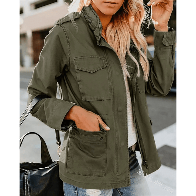 Women’s Utility Jacket with Flap Pockets and Elastic Waist