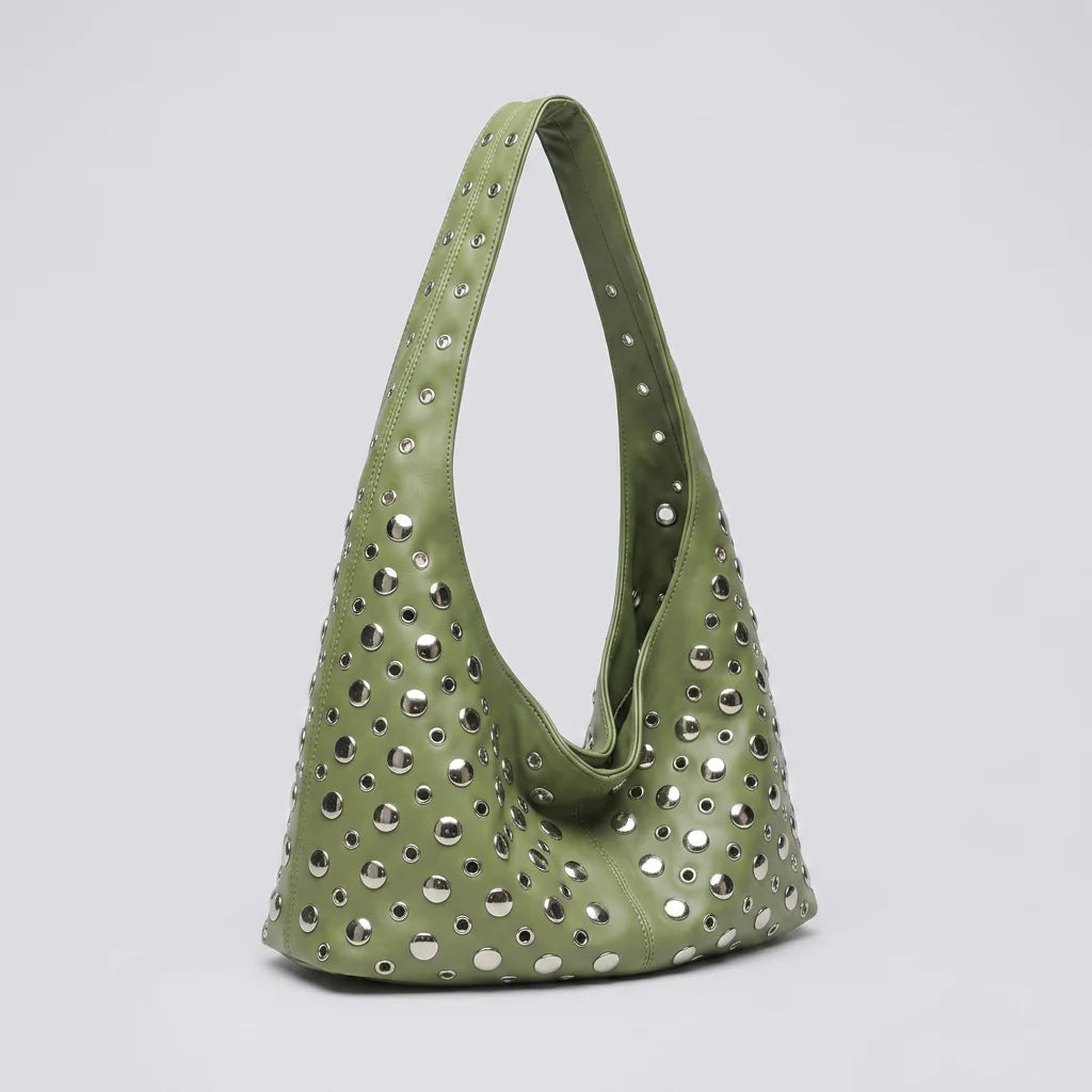 Vivian Hobo Bag - PU Leather Rivet Detailed Shoulder Bag