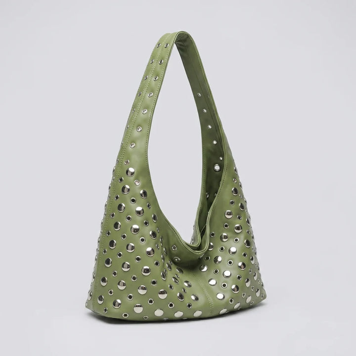 Vivian Hobo Bag - PU Leather Rivet Detailed Shoulder Bag