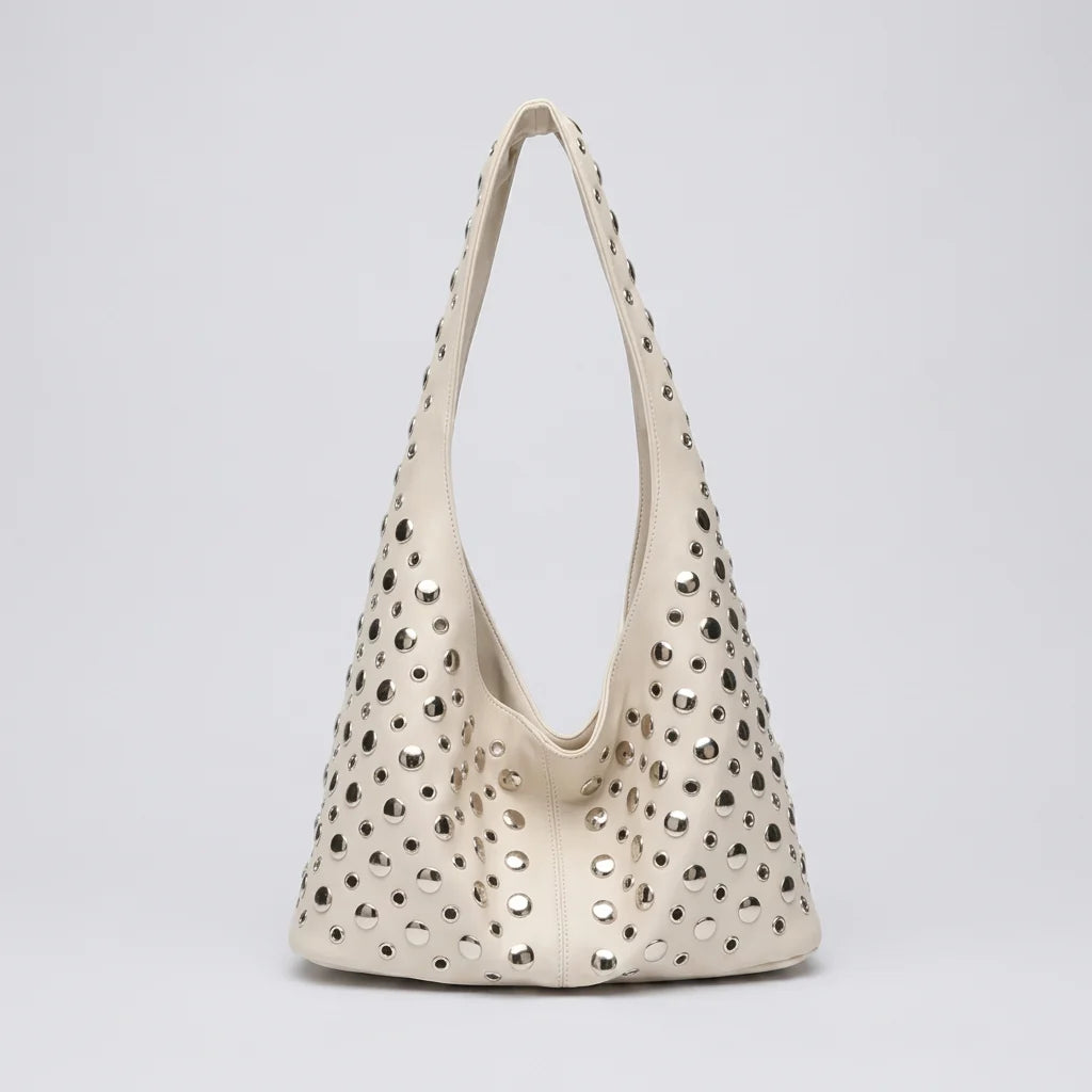 Vivian Hobo Bag - PU Leather Rivet Detailed Shoulder Bag