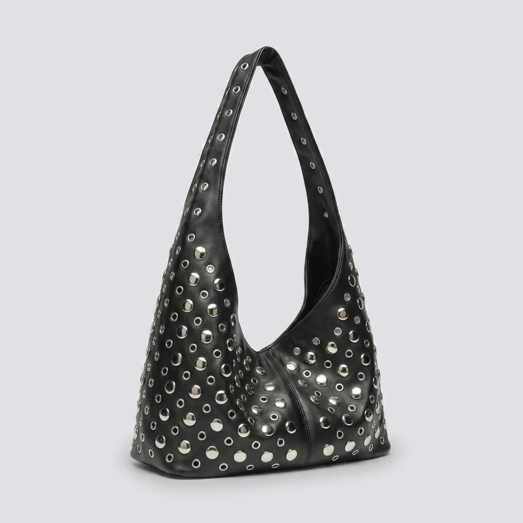 Vivian Hobo Bag - PU Leather Rivet Detailed Shoulder Bag