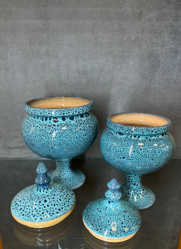 Glazed ceramic turquoise candy pot