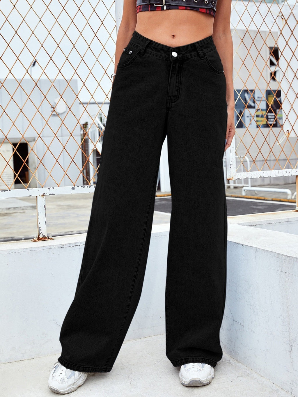 Women’s High-Waist White Stretch Straight Leg Jeans Casual Pants-HighTouch