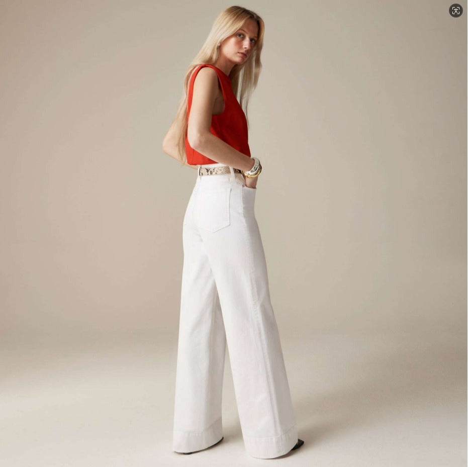 Women’s High-Waist White Stretch Straight Leg Jeans Casual Pants-HighTouch