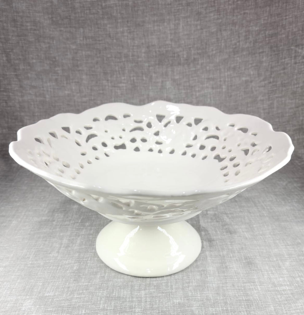 White Ceramic Bowl with Stand - HighTouch 