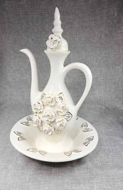 White Ceramic Decanter With Plate