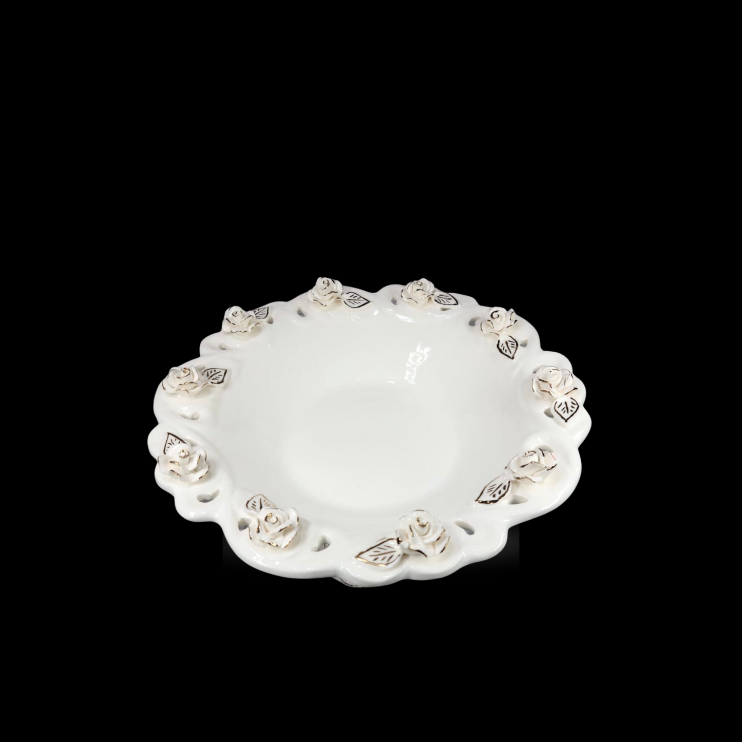 White Ceramic Fruit Bowl with Flower on Top/Bottom