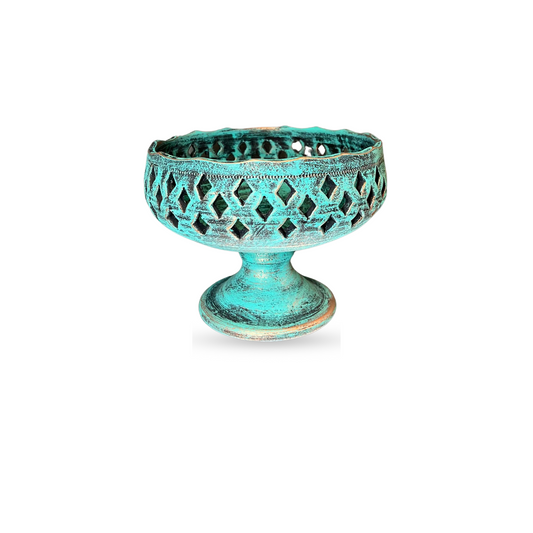 Sea Green Craved Pedestal Bowl