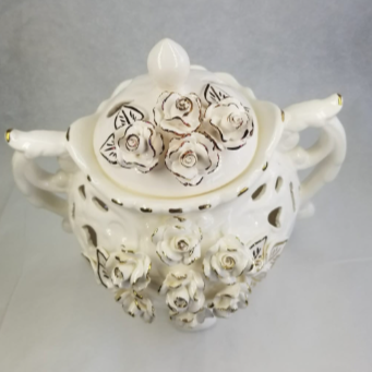 White Ceramic Lidded Candy Pot