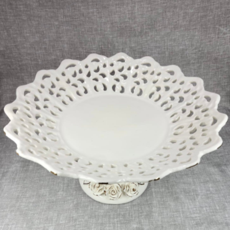 White Ceramic Flower Stand Fruit Bowl - HighTouch 
