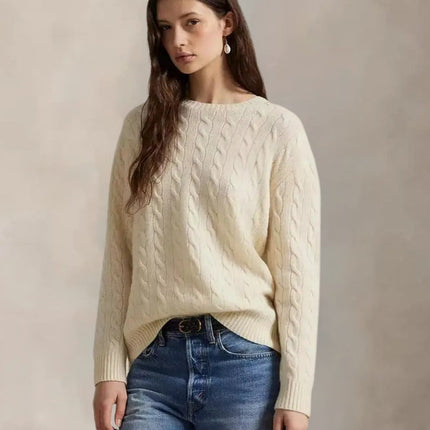 Women’s Cable Knit Wool  Crewneck Sweater