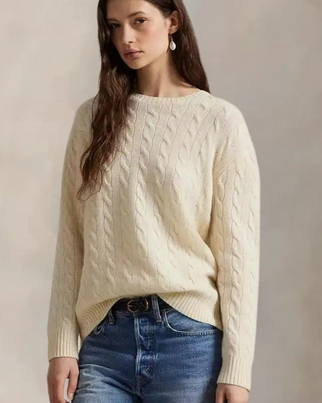 Women’s Cable Knit Wool-Cashmere Crewneck Sweater