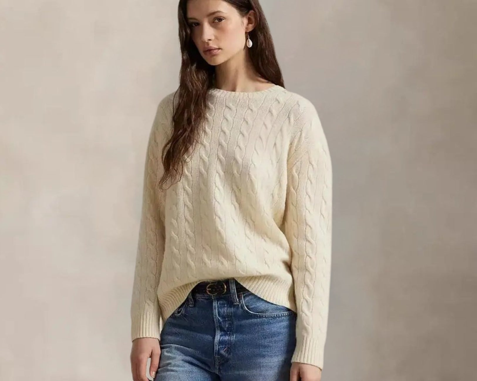 Women’s Cable Knit Wool  Crewneck Sweater