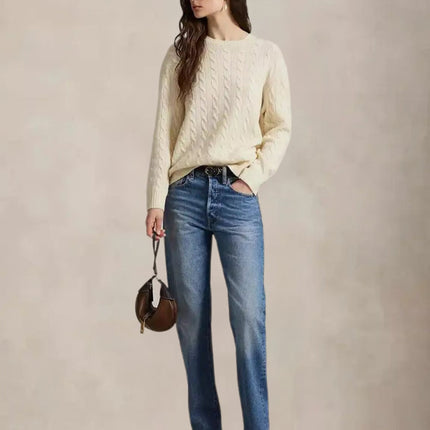 Women’s Cable Knit Wool  Crewneck Sweater