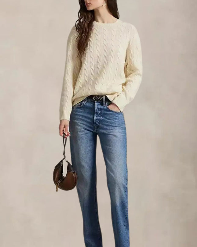 Women’s Cable Knit Wool-Cashmere Crewneck Sweater