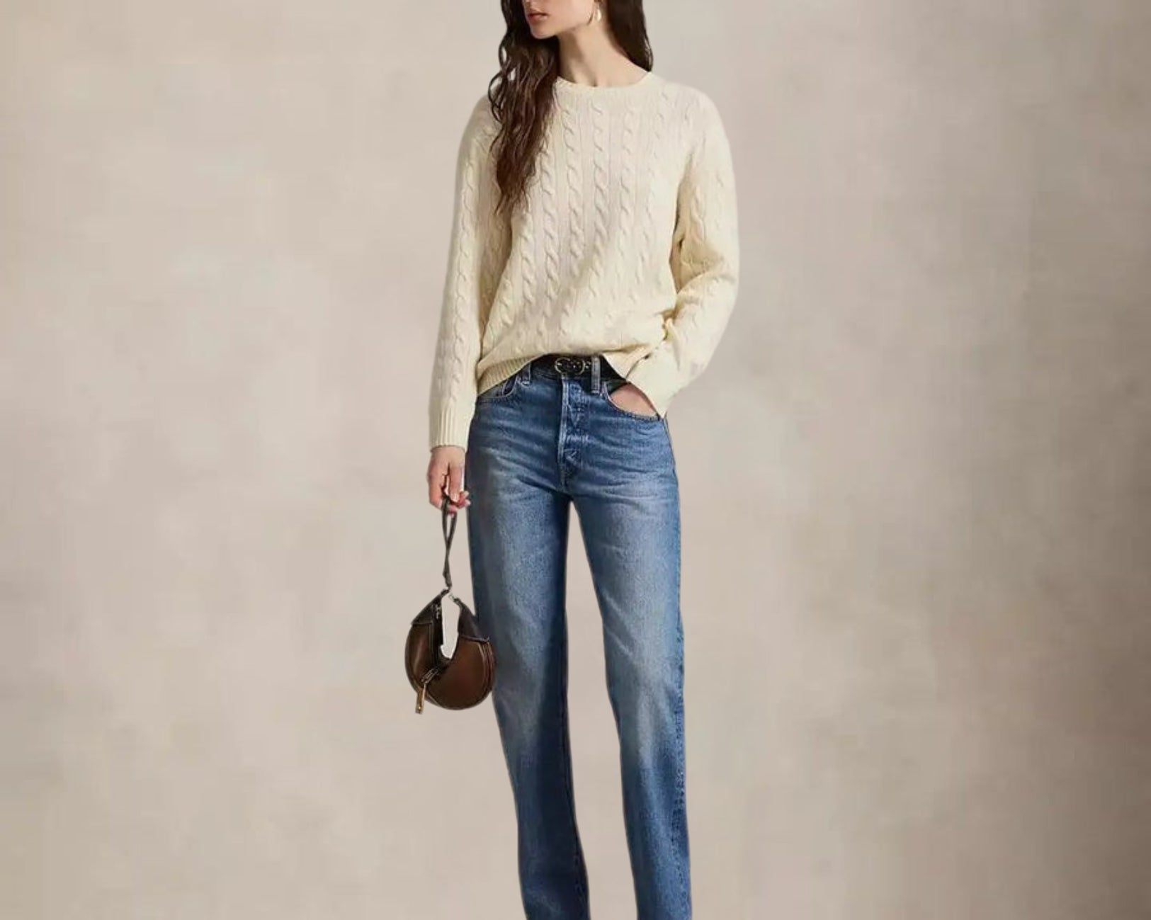 Women’s Cable Knit Wool  Crewneck Sweater