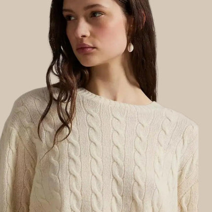 Women’s Cable Knit Wool  Crewneck Sweater