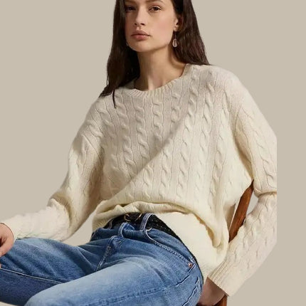 Women’s Cable Knit Wool  Crewneck Sweater