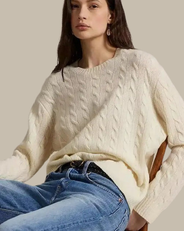 Women’s Cable Knit Wool-Cashmere Crewneck Sweater