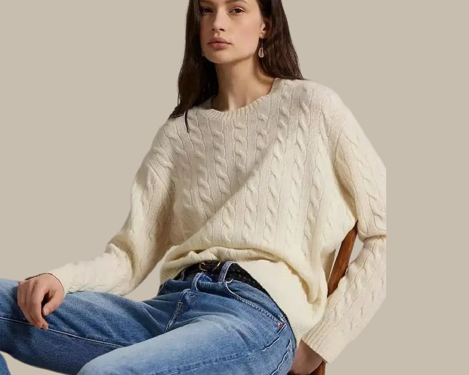 Women’s Cable Knit Wool  Crewneck Sweater