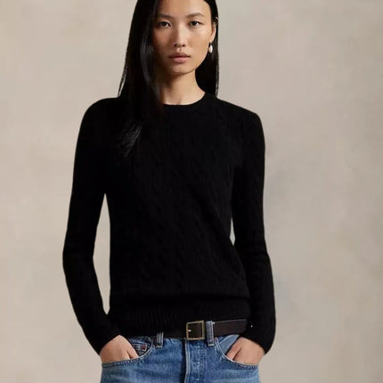 Women’s Cable Knit Wool  Crewneck Sweater