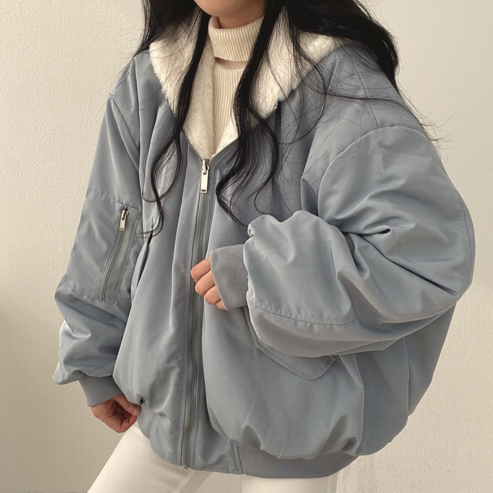 Women's Premium Fleece Lined Reversible Bomber Jacket Lightweight Winter