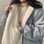 Women's Premium Fleece Lined Reversible Bomber Jacket Lightweight Winter